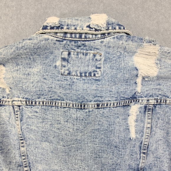 Pink Lily Denim Jacket Women Small Blue Distressed Fade Stars Flap Pockets - Picture 12 of 16